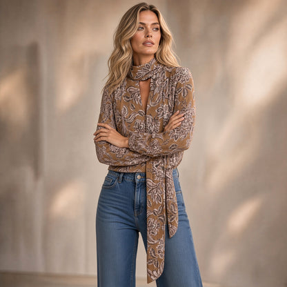 Floral Print Cropped Tie-Front Blouse