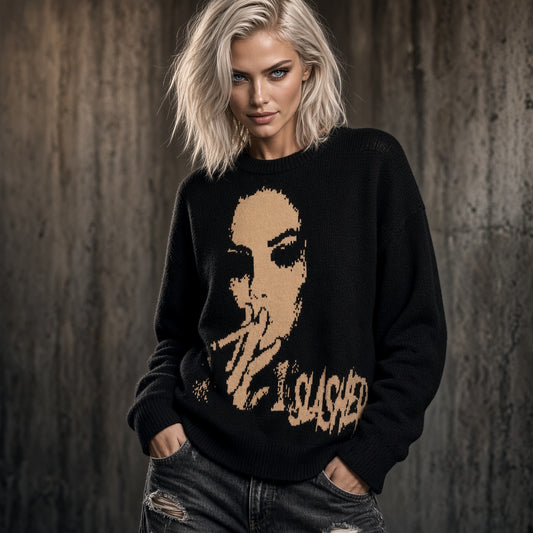 Oversized SLASHER Graphic Knit Sweater