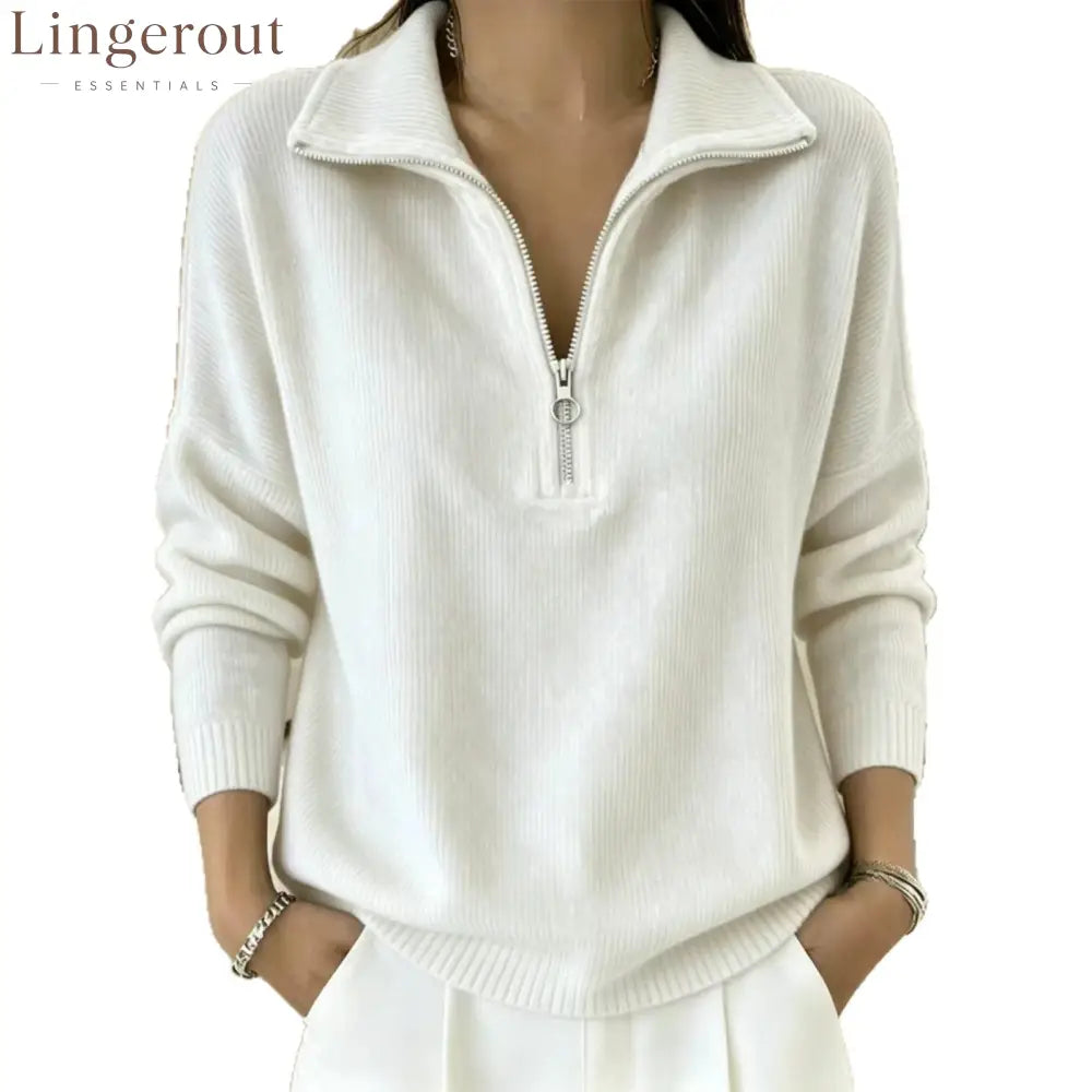 Half-Zip Ribbed Knit Collared Sweater
