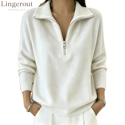 Half-Zip Ribbed Knit Collared Sweater
