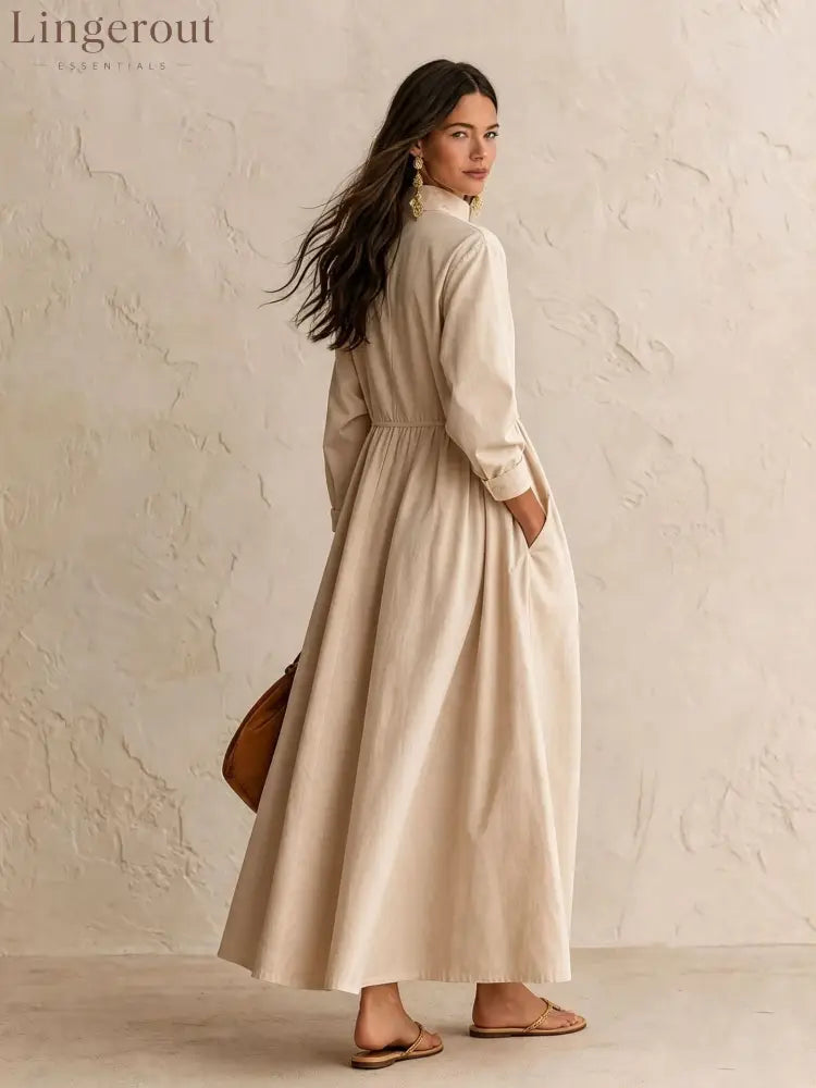 Half‑Zip Stand Collar Pocket Midi Maxi Dress - Dresses