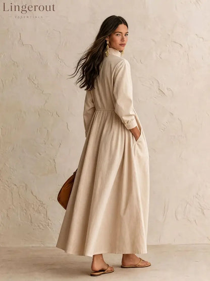 Half‑Zip Stand Collar Pocket Midi Maxi Dress - Dresses