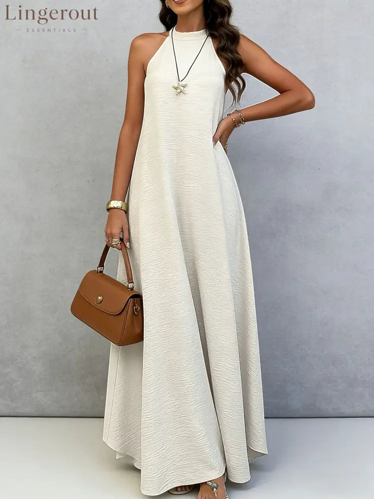 Halter Neck Tie-Back Maxi Dress - Apricot / S