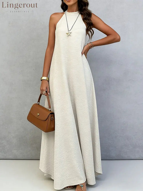 Halter Neck Tie-Back Maxi Dress - Apricot / S