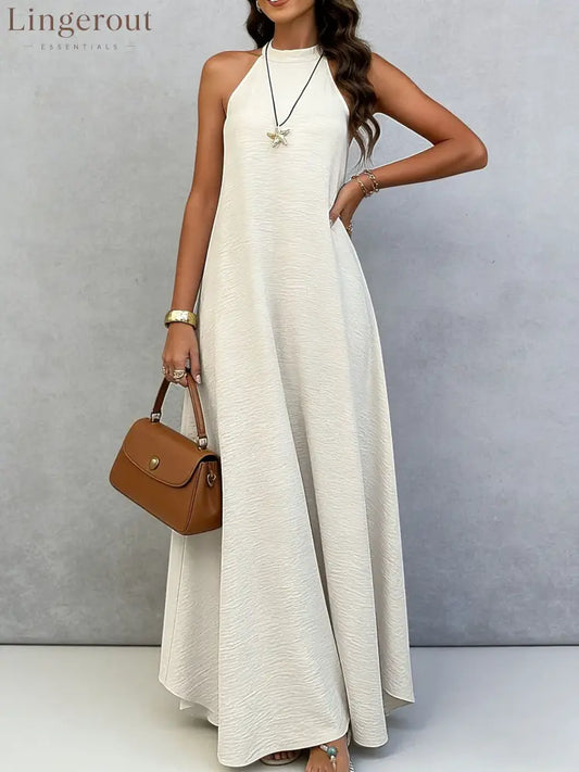 Halter Neck Tie-Back Maxi Dress - Apricot / S