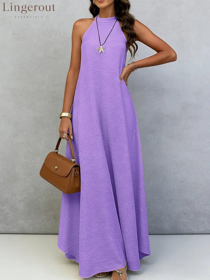 Halter Neck Tie-Back Maxi Dress - Purple / S