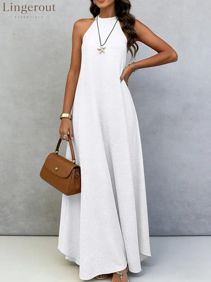 Halter Neck Tie-Back Maxi Dress - White / S