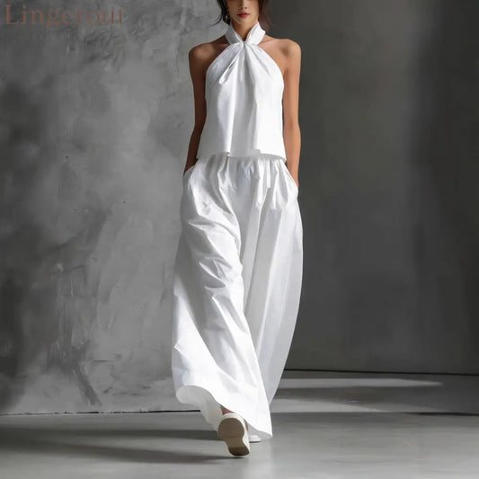 Halter Neck Wide-Leg Two-Piece Formal Set