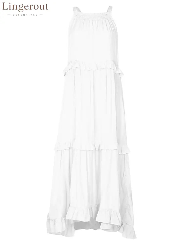 Halter Ruffle Tiered Flowy Maxi Dress