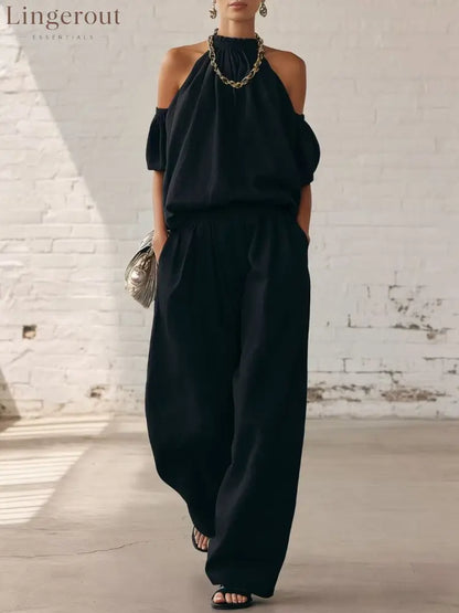Halter Top & Wide Leg Pants 2-Piece Set | Ultimate Comfort & Style - Black / XS