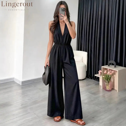 Halter Wide-Leg Jumpsuit - Black / S