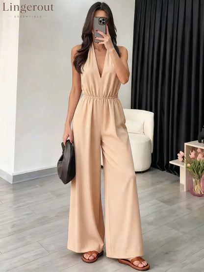Halter Wide-Leg Jumpsuit - Champagne / S