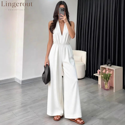 Halter Wide-Leg Jumpsuit - White / S
