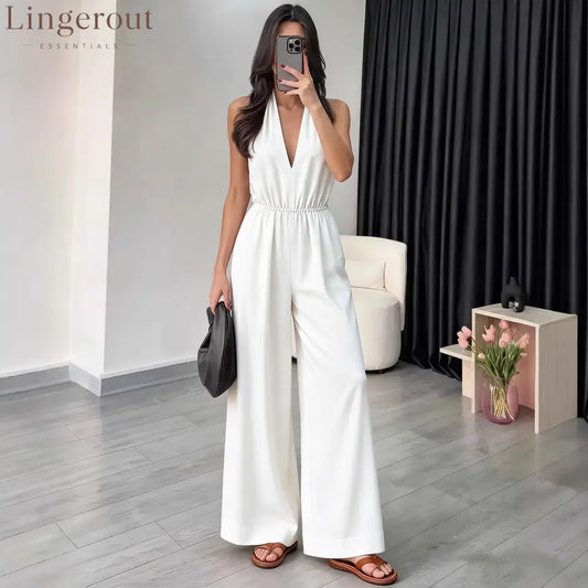 Halter Wide-Leg Jumpsuit - White / S