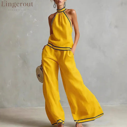 Halterneck Sleeveless Wide-Leg Pants Suit For Women