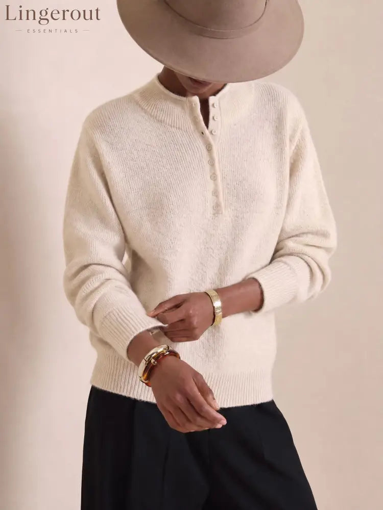 Henley Button Knit Sweater - Apricot / S
