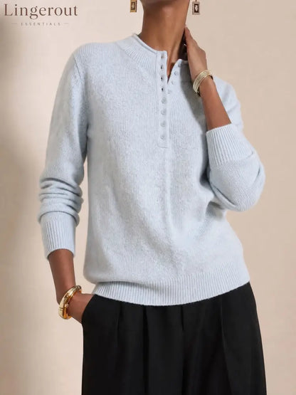 Henley Button Knit Sweater - Light blue / S
