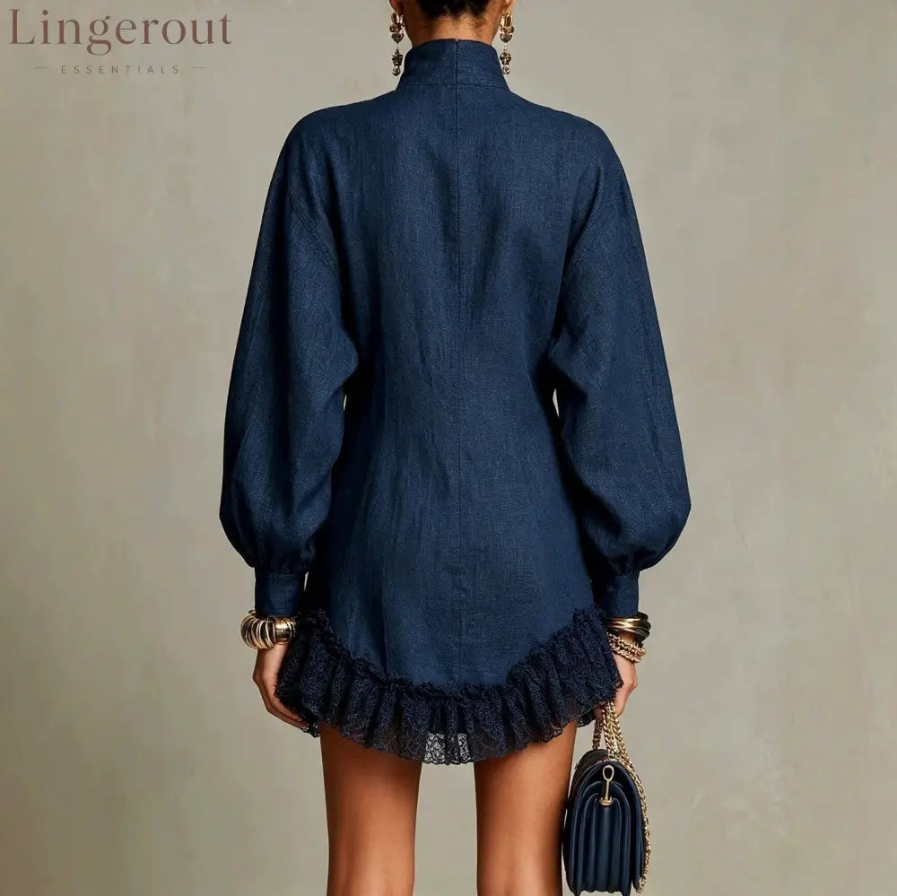 High Neck Double Breasted Mini Dress - Dresses