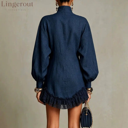 High Neck Double Breasted Mini Dress - Dresses