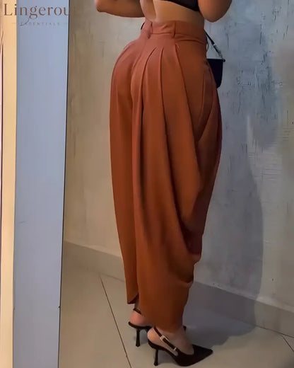 High Waist Loose Ruched Irregular Casual Pants