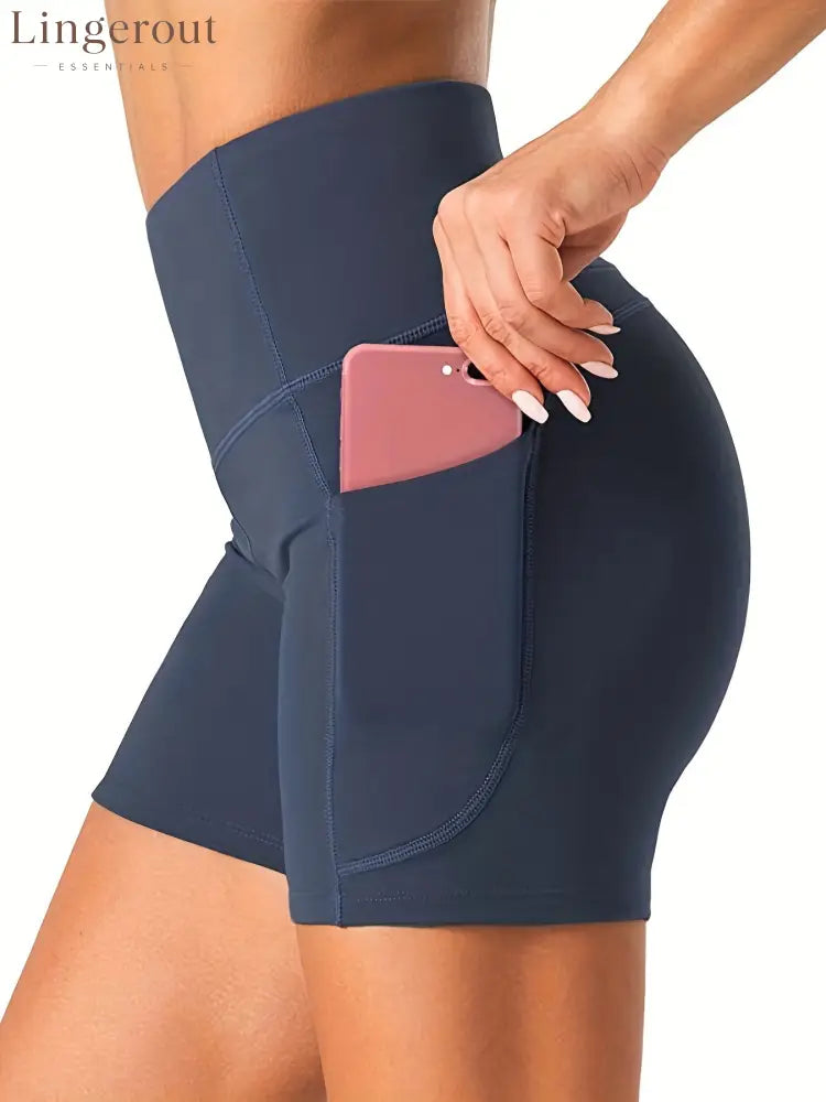 High-waist side-pocket yoga shorts stretchable tummy-reducing sports shorts - Dark gray / S