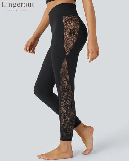 High-Waist Tummy Control Butt Lifting Lace Leggings - Black / S