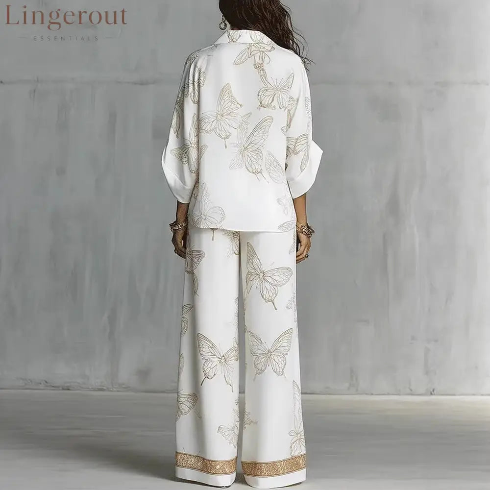 High Waist Wide Leg Pants Two Piece Set Luxury Satin Elegant Vacation Matching Outfit