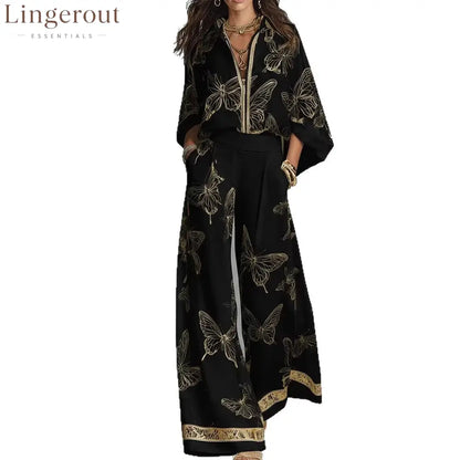 High Waist Wide Leg Pants Two Piece Set Luxury Satin Elegant Vacation Matching Outfit