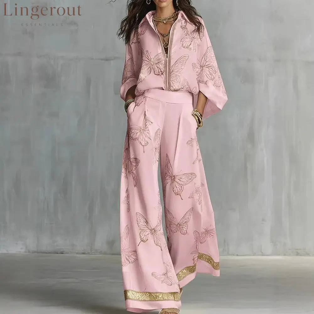 High Waist Wide Leg Pants Two Piece Set Luxury Satin Elegant Vacation Matching Outfit