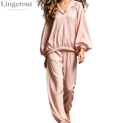 Hood V Neck Linen Blend Matching Two Piece Set