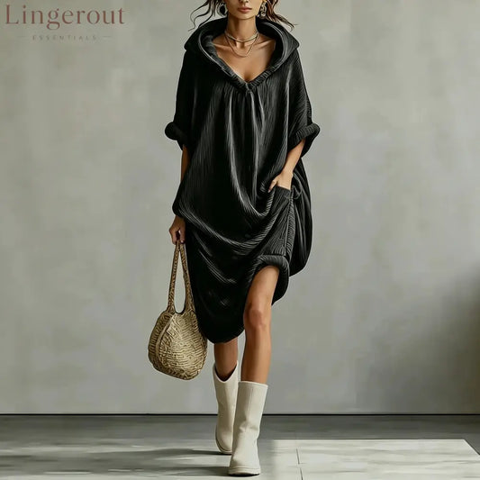 Hooded Crinkle Oversized Midi Dress