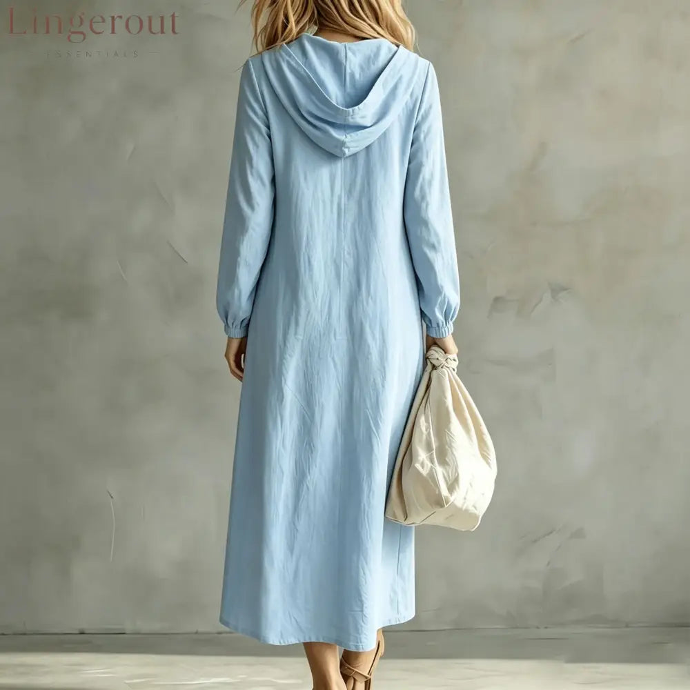 Hooded Zip-Neck Midi Dress