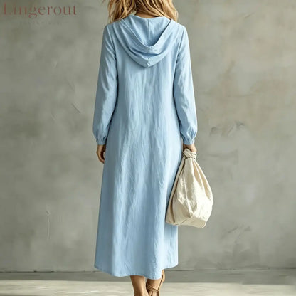 Hooded Zip-Neck Midi Dress