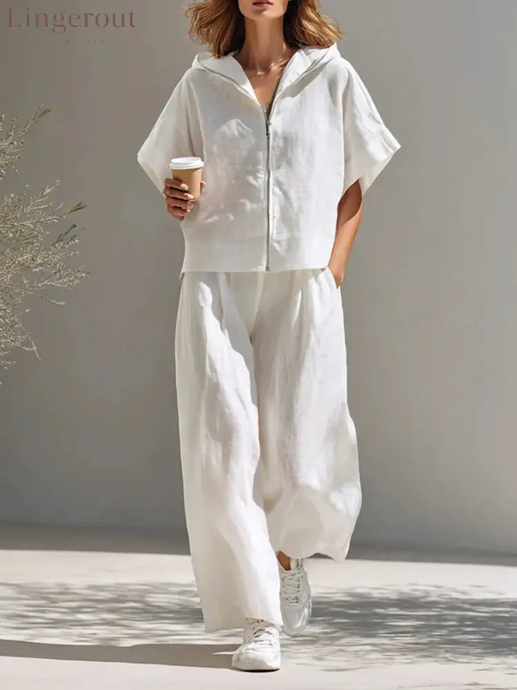 Hooded Zip Top & Wide-Leg Pants Set