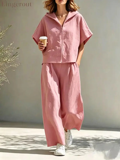 Hooded Zip Top & Wide-Leg Pants Set