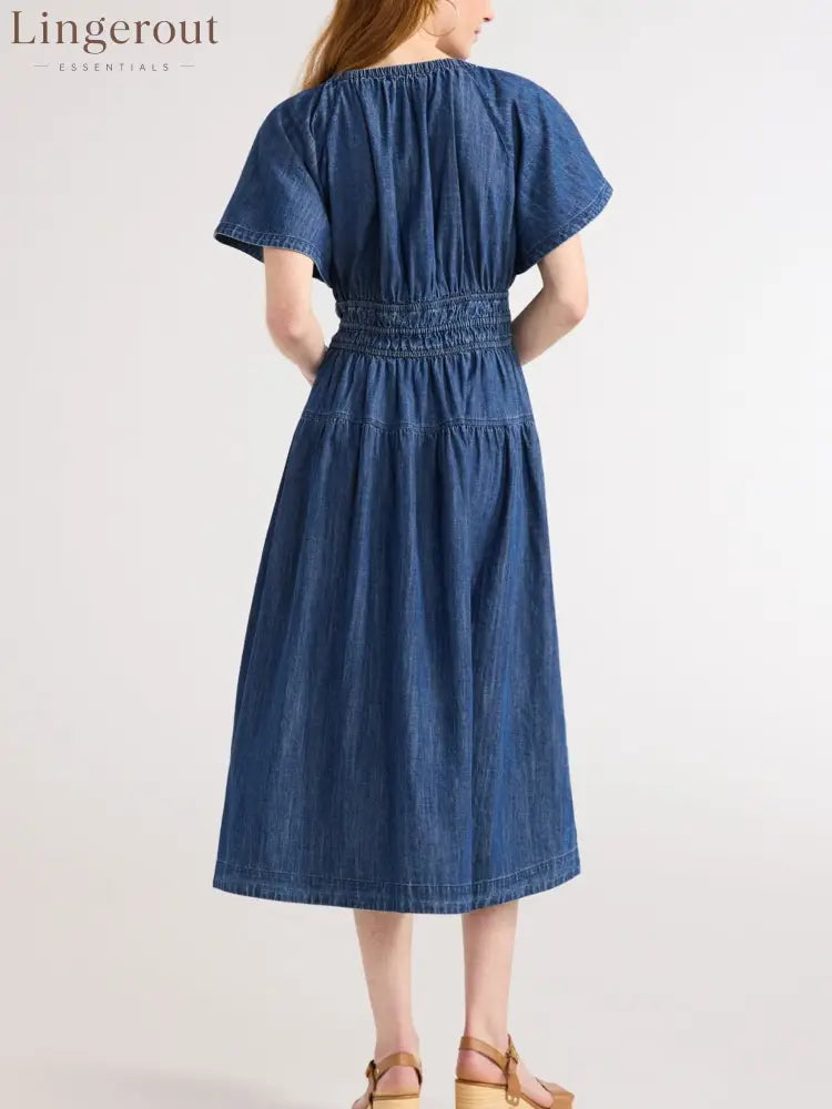 Hot Sale Women’s Lightweight Denim Tiered Midi Dress