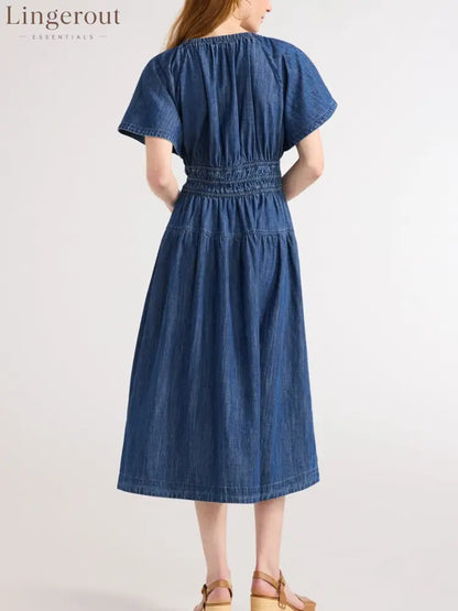 Hot Sale Women’s Lightweight Denim Tiered Midi Dress