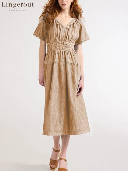 Hot Sale Women’s Lightweight Denim Tiered Midi Dress