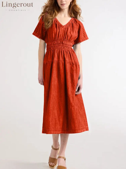 Hot Sale Women’s Lightweight Denim Tiered Midi Dress