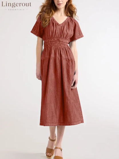 Hot Sale Women’s Lightweight Denim Tiered Midi Dress