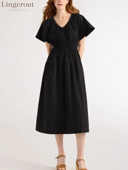 Hot Sale Women’s Lightweight Denim Tiered Midi Dress - Black / S