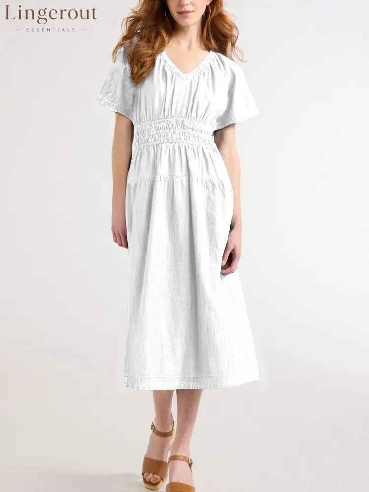 Hot Sale Women’s Lightweight Denim Tiered Midi Dress - White / S