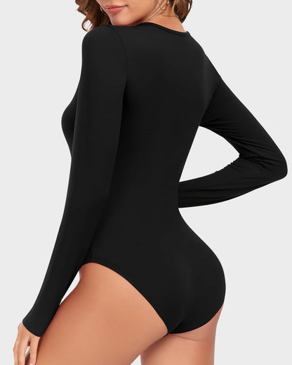 Hugmecurve® Seamless Long Sleeve V-Neck Sculpting Bodysuit