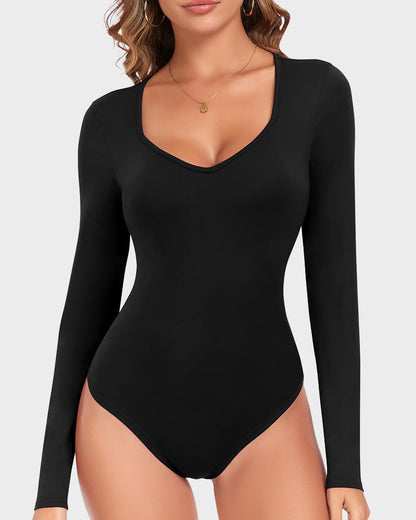 Hugmecurve® Seamless Long Sleeve V-Neck Sculpting Bodysuit