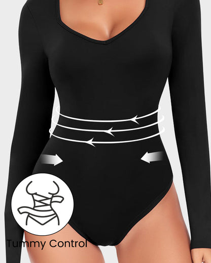 Hugmecurve® Seamless Long Sleeve V-Neck Sculpting Bodysuit