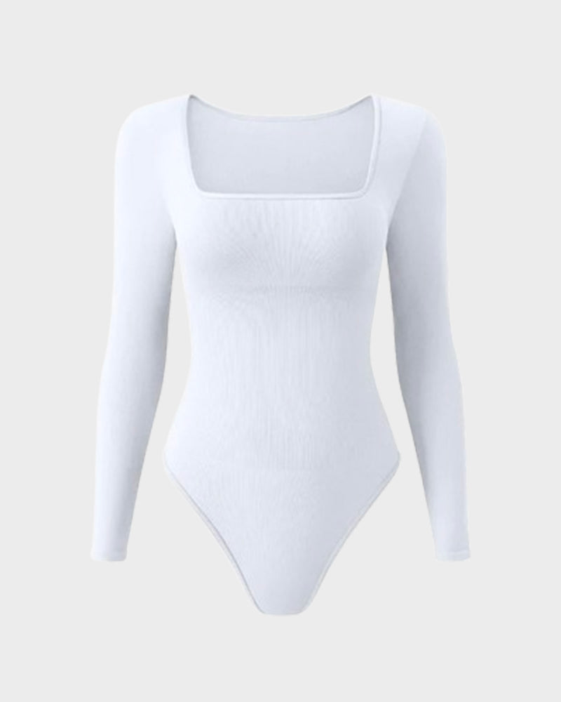 Hugmecurve® Ribbed Square Neck Long Sleeve Bodysuit