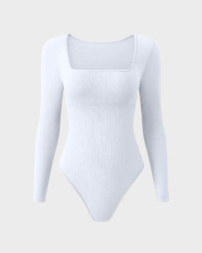 Hugmecurve® Ribbed Square Neck Long Sleeve Bodysuit