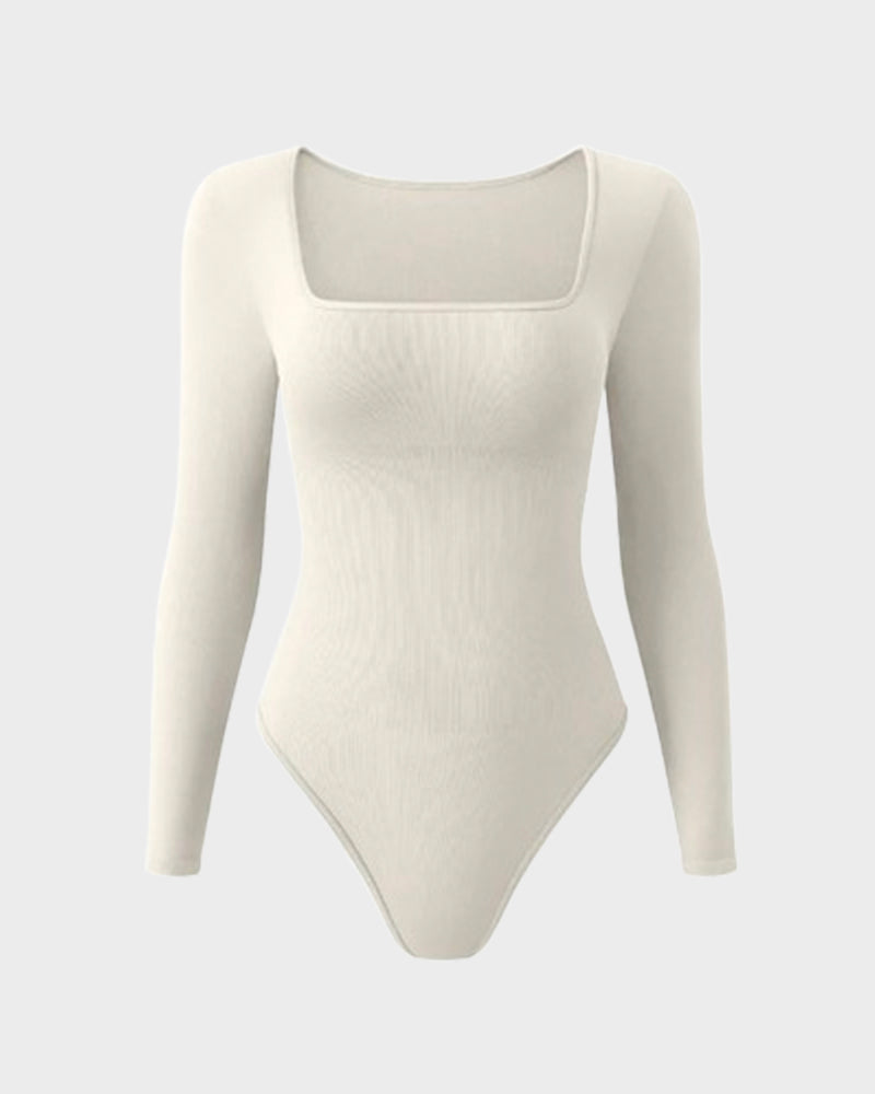 Hugmecurve® Ribbed Square Neck Long Sleeve Bodysuit