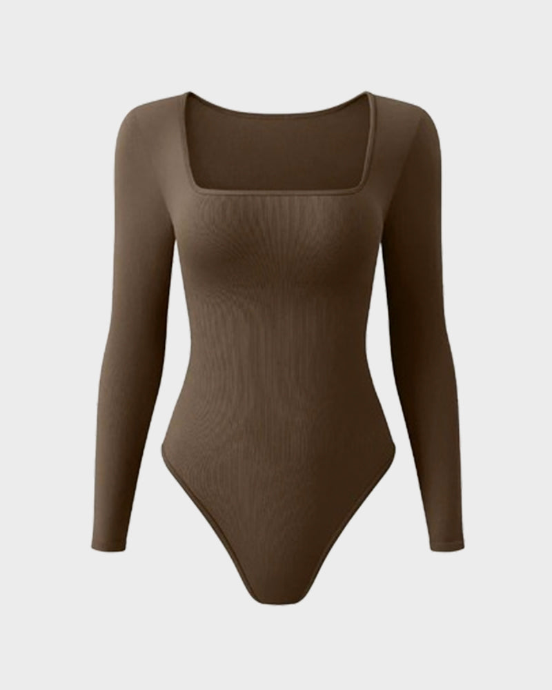 Hugmecurve® Ribbed Square Neck Long Sleeve Bodysuit