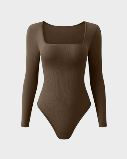 Hugmecurve® Ribbed Square Neck Long Sleeve Bodysuit